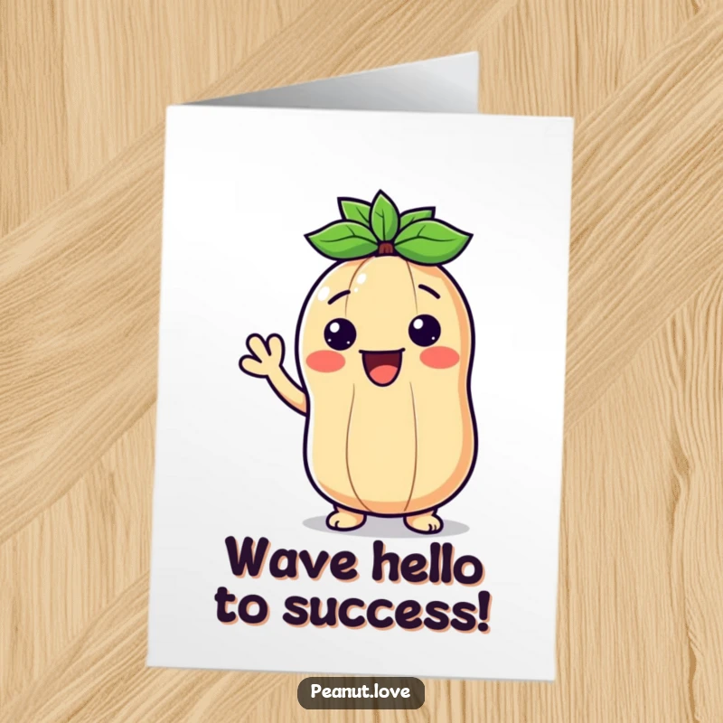 Funny Free Printable Congratulations Card: A Kawaii peanut with a big smile extending a friendly wave of congratulations.