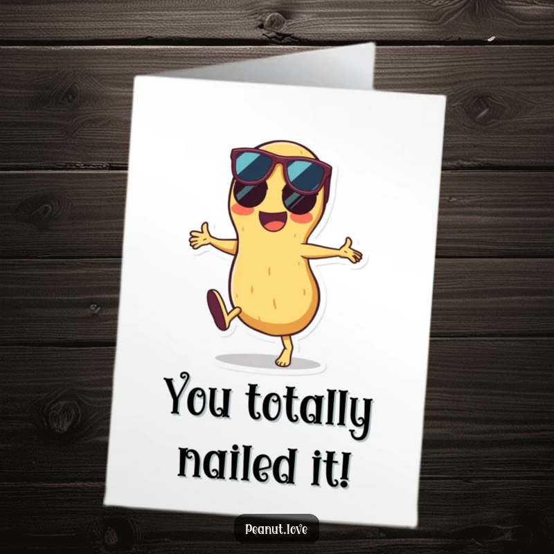 Funny Free Printable Congrats Card: Joyful Peanut in Sunglasses Performing a Cartwheel of Celebration