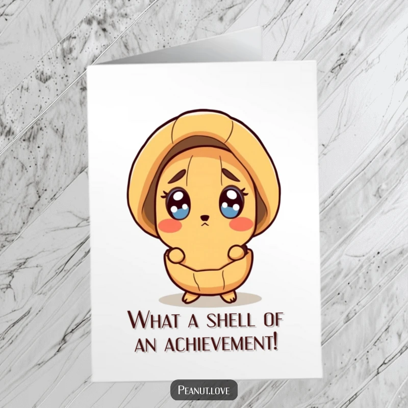 Funny Free Printable Congratulations Card: Peanut peeking out of its shell, wide-eyed with surprise and amazement.