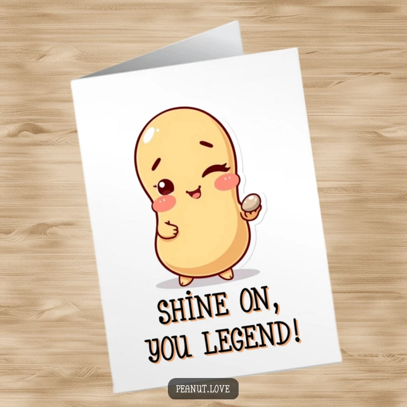 Funny Free Printable Congrats Card: A peanut character winks playfully, holding a shiny pebble, celebrating a precious accomplishment.