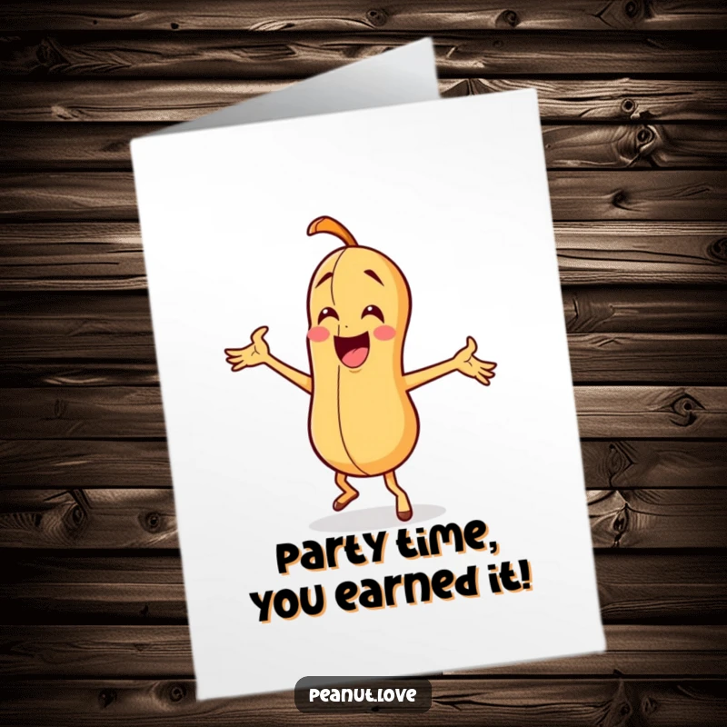 Free Printable Congratulations Card: A peanut character performing a silly dance with enthusiastic, exaggerated arm movements, celebrating a win.
