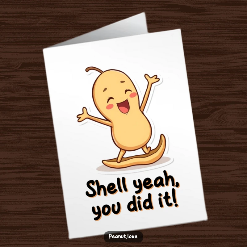 Funny Free Printable Congrats Card: A delighted peanut character mid-jump, celebrating a fantastic accomplishment.