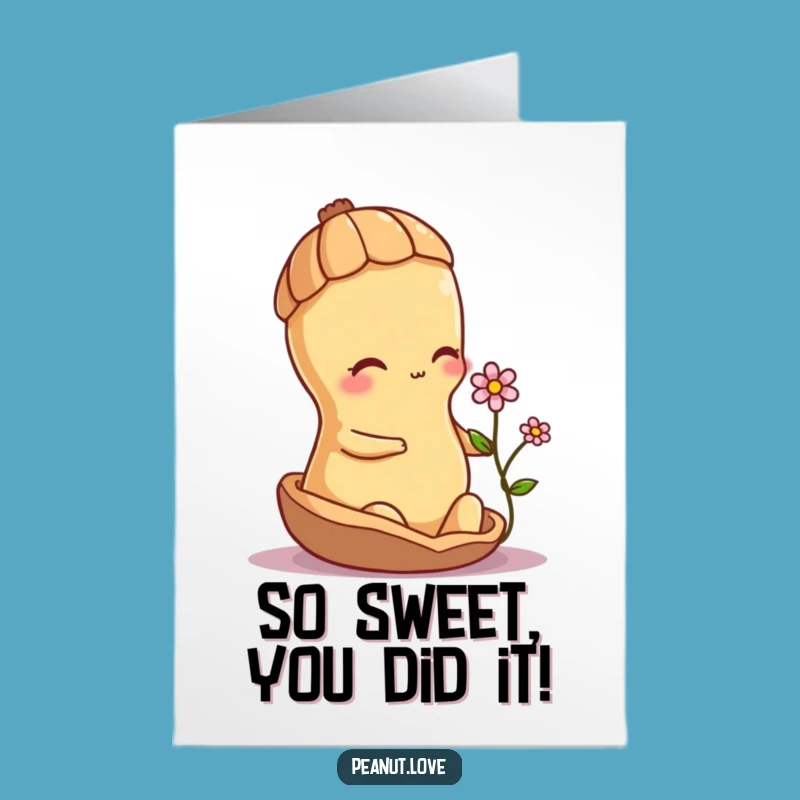 Free Printable Congrats Card: Shy Peanut Offering Flower, Heartfelt