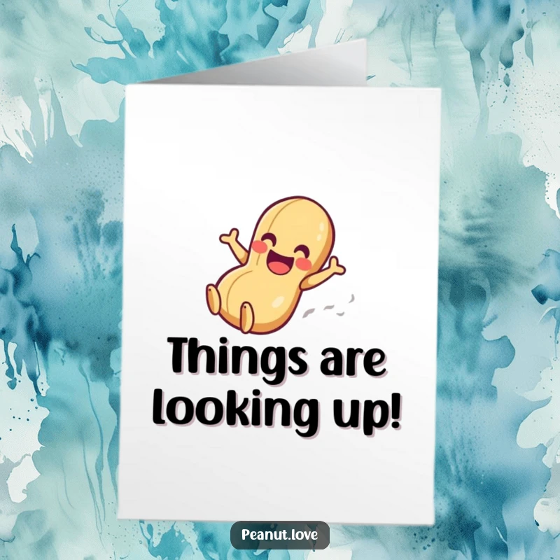 Free Printable Congratulations Card: Joyful peanut character gleefully sliding down a slick, smooth slope with a happy expression.