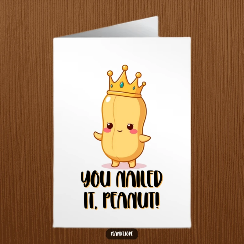 Funny Free Printable Congrats Card: A peanut king in a crown beams proudly, celebrating a perfect peanut achievement with regal humor.