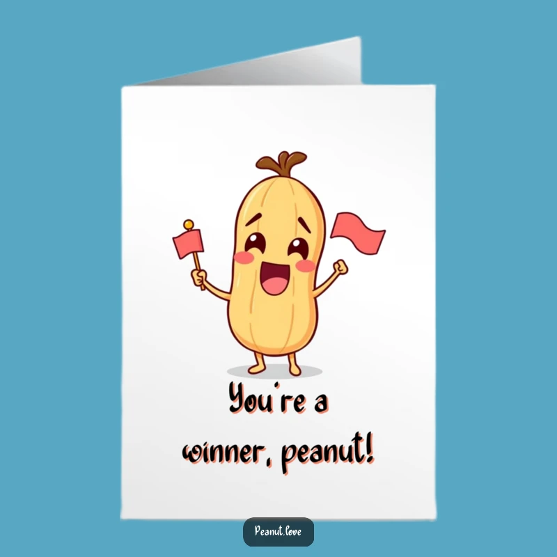 Free Printable Congrats Card: Excited Peanut Waving Flag Funny Downloadable Gift