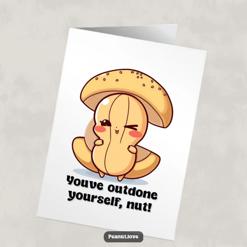 Funny Free Printable Congratulations Card featuring a winking peanut peeking from behind a large cookie, celebrating a win.