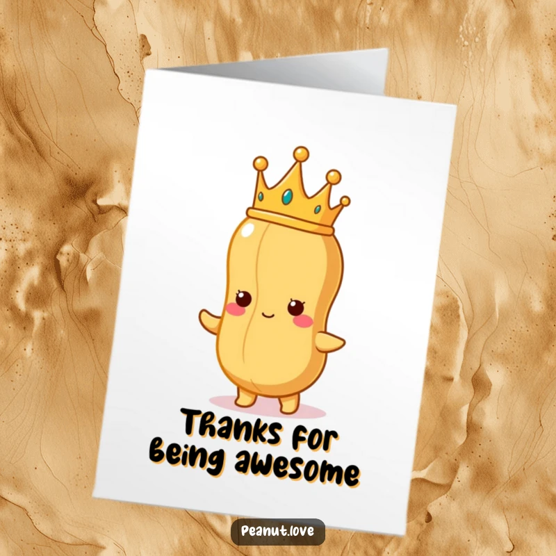 Funny Free Printable Thank You Card: A regal peanut king in a crown offers a proud smile, a charming way to say thanks.
