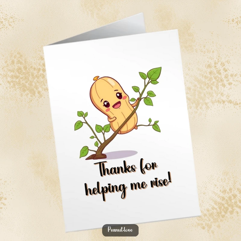 Funny Free Printable Thank You Card: A determined peanut character climbing a vine, expressing thanks for their efforts.
