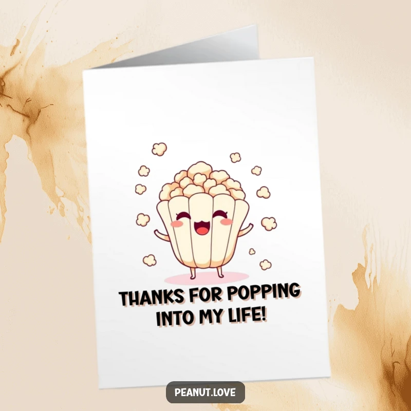 Funny Free Printable Thank You Card: A popcorn kernel character popping with surprise to deliver heartfelt thanks.
