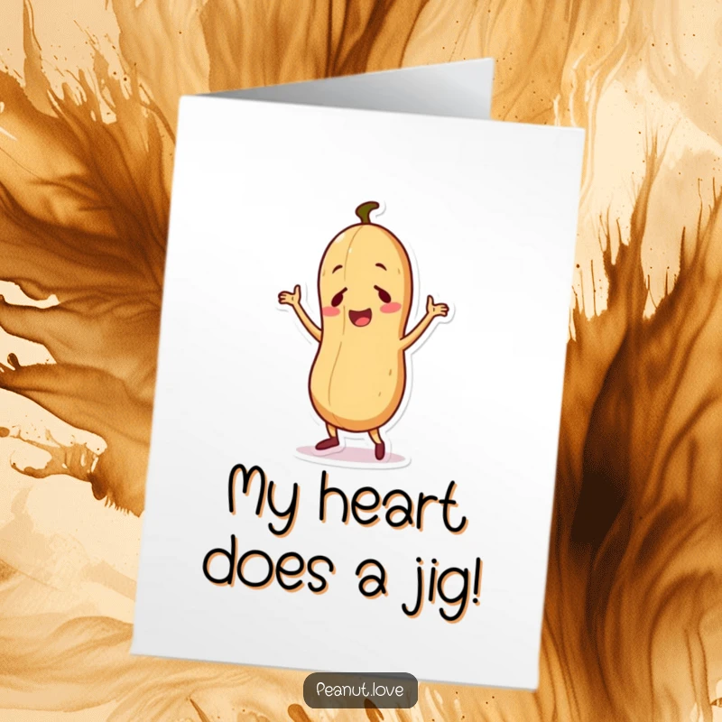 Funny Free Printable Thank You Card: Cute peanut character dancing a silly jig, a funny way to say thanks, great DIY gift.