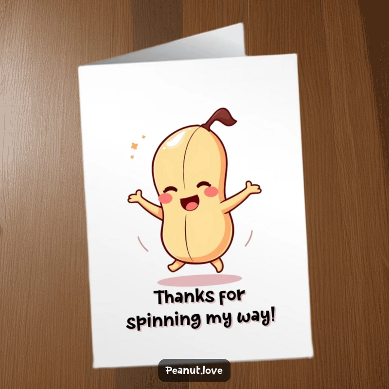 Funny Free Printable Thank You Card: A dizzy peanut character spinning ecstatically, expressing heartfelt thanks.