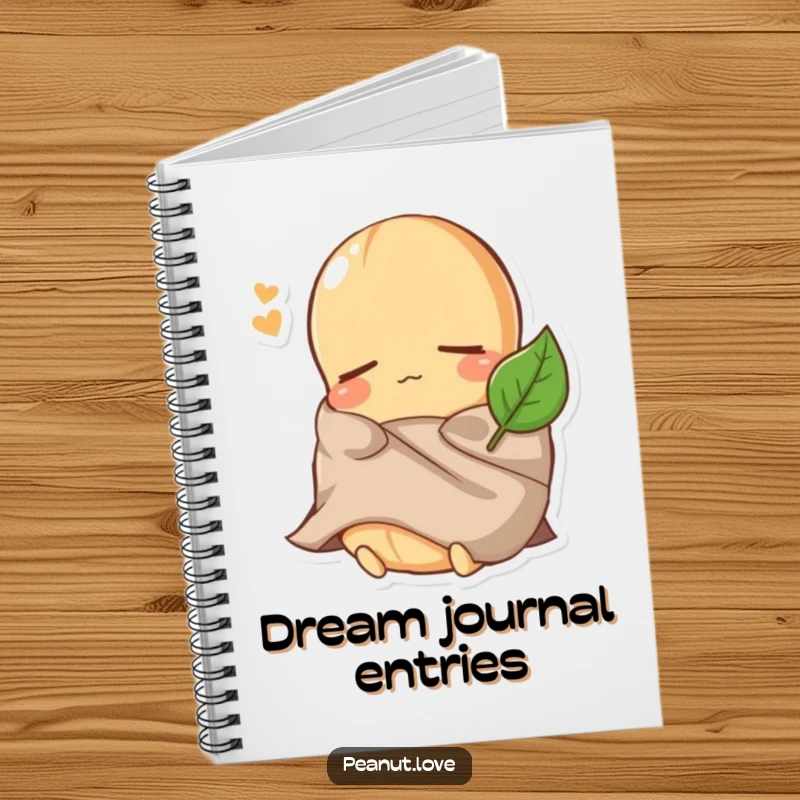 Funny Peanut Notebook: Features a sleepy peanut character comically using a leaf as a blanket on the cover, ready for your notes.