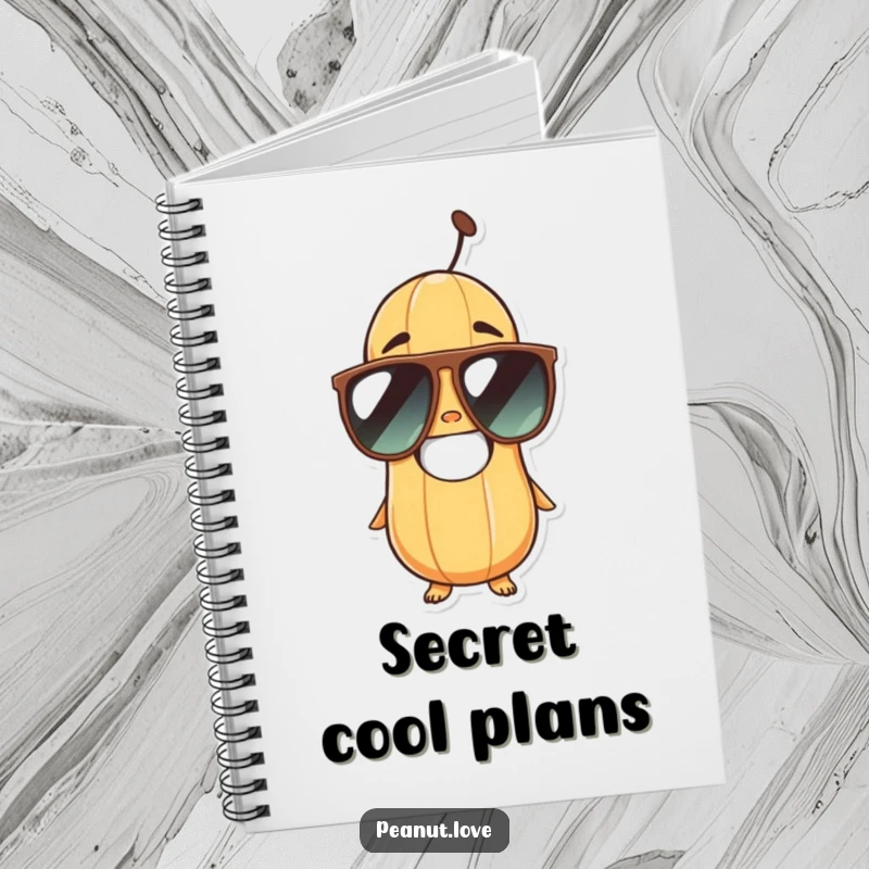 Funny peanut character with a huge grin and cool sunglasses, ready to jot down notes in this fun notebook.