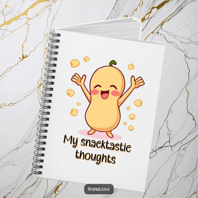 Funny Giggling Peanut Notebook: A happy peanut giggling with arms up, surrounded by popcorn. Perfect for notes, funny gift.