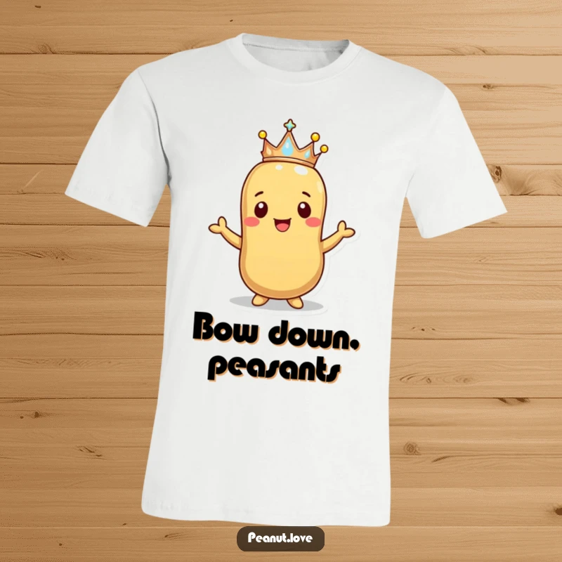 Funny Happy Peanut Crown T-Shirt: A smiling peanut offers a tiny sparkling crown. Wearable humor, great funny gift.