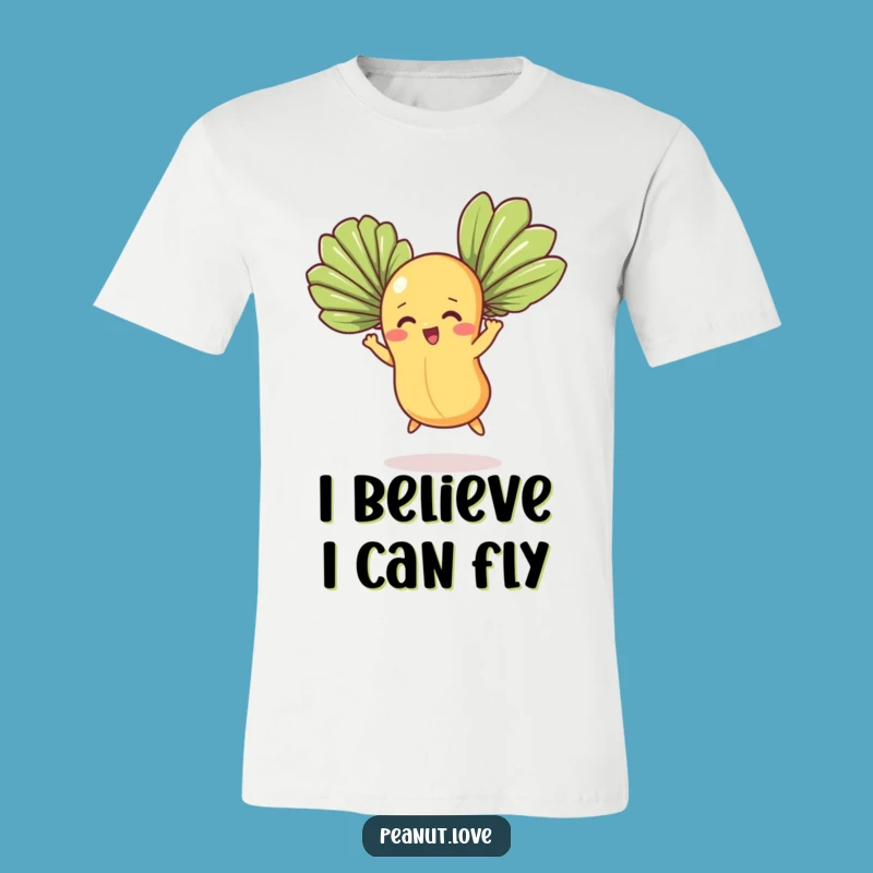 Funny Determined Peanut T-Shirt, Fan Leaf Flight Attempt, Hilarious Nutty Apparel Gift