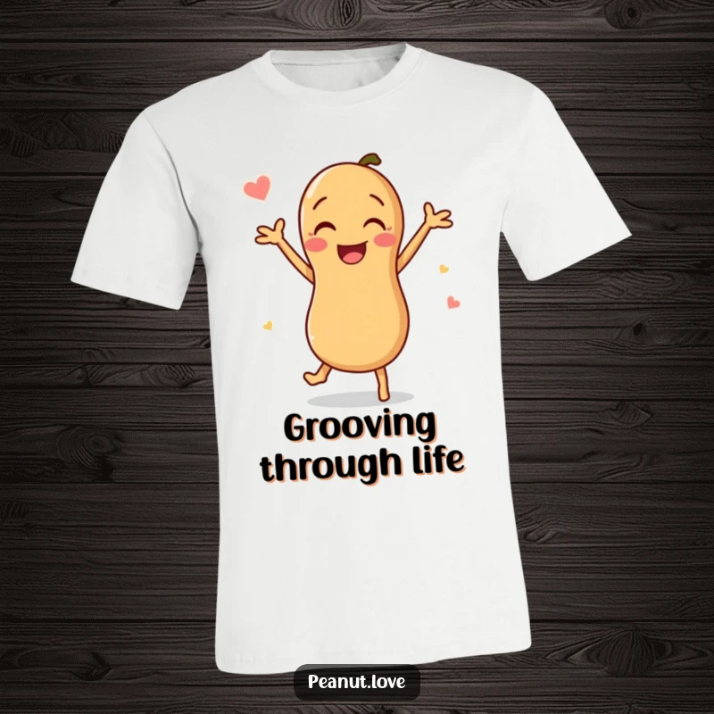 Funny Peanut T-Shirt: A whimsical peanut character is joyfully dancing, radiating happiness and positive vibes to all.