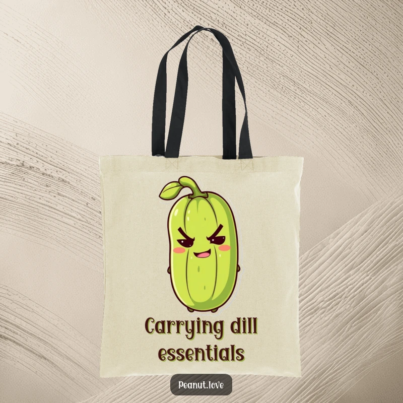 Funny anthropomorphic pickle with a mischievous grin slyly winking on a humorous tote bag, great for shopping.