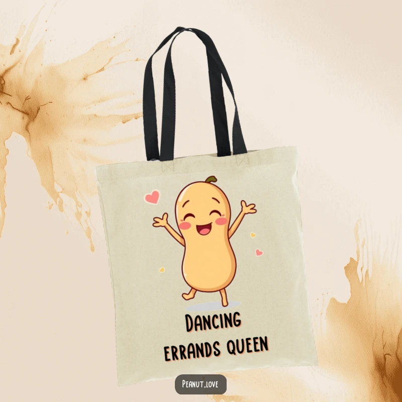 Funny Peanut Tote Bag: A happy peanut character is depicted joyfully dancing, ready to carry your items with enthusiasm.