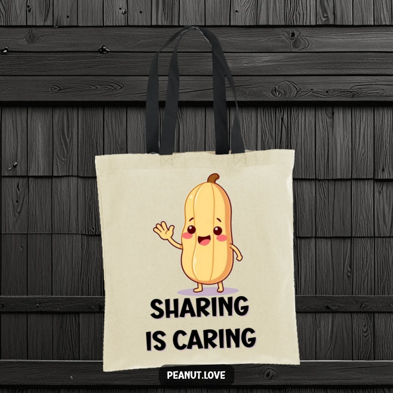 Funny Friendly Offering Tote Bag: A peanut character waving and offering a leaf, perfect for a funny, kind, and practical carry-all.