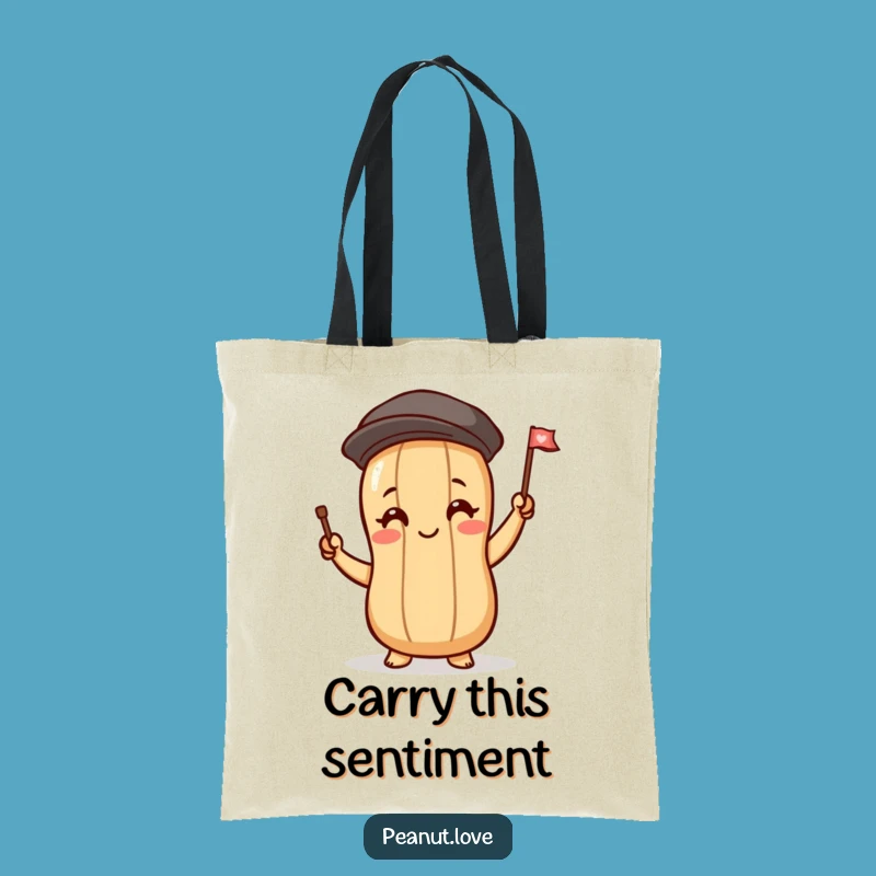 Funny Greeting Peanut Tote Bag, Blushing Flag Waver Carryall, Humorous Gift Accessory