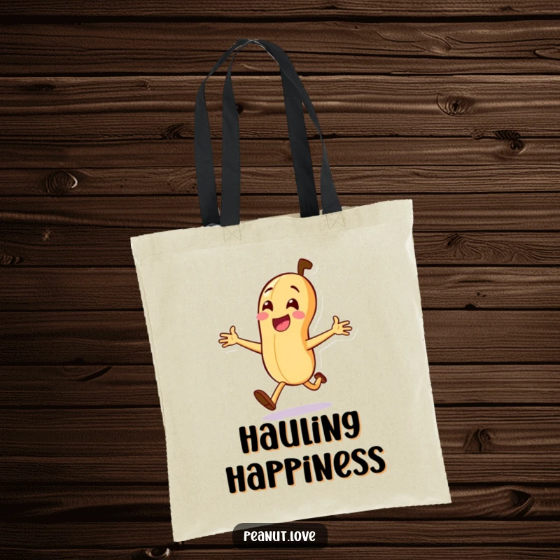 Funny Peanut Sprint Tote Bag: A happy peanut character running with arms outstretched, ideal for a funny, energetic, and practical carry-all.